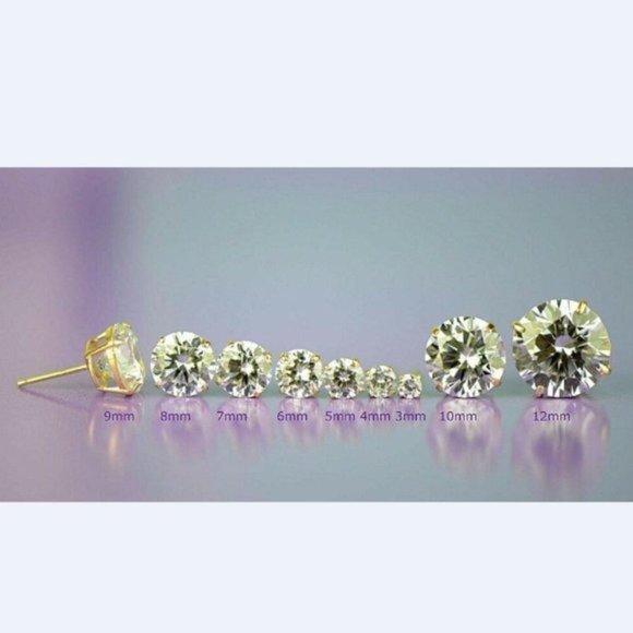 Solid 14k Yellow Gold Heavy Basket Set Earrings w/ AAA Cubic Zirconia Size 10mm